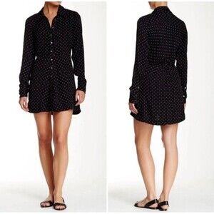 Free People This Town Long Sleeve Polka Dot Shirt Dress Sz S Whimsigoth Academia